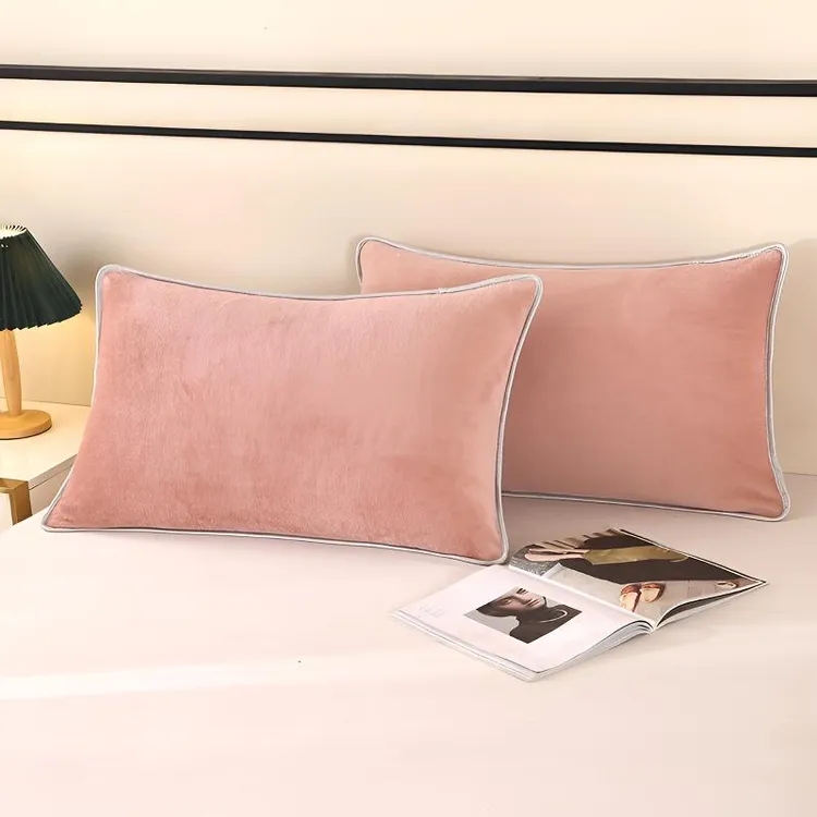 秋冬牛奶绒枕套一对装冬季毛绒加厚纯色欧式简约高档水晶绒枕头套