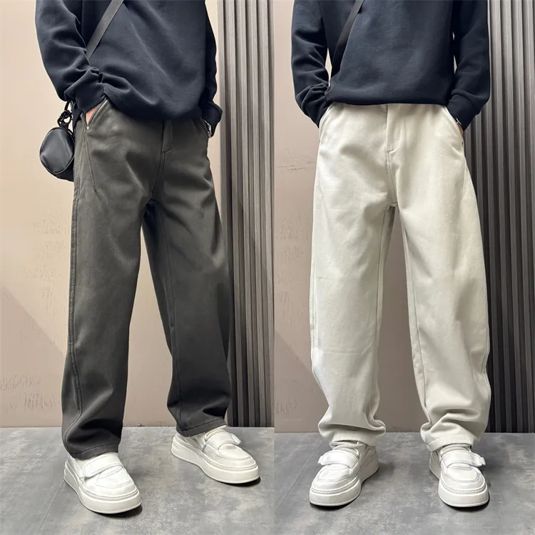 2025秋冬新款潮流简约高级感垂感弯刀加绒休闲裤男百搭宽松直筒裤