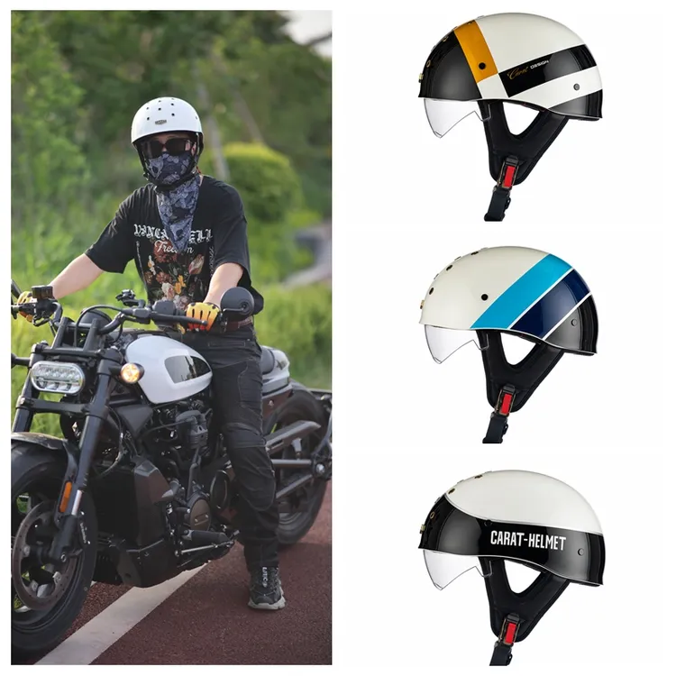复古半盔男摩托车头盔美式巡航机车女踏板电动夏季哈雷飘盔安全帽