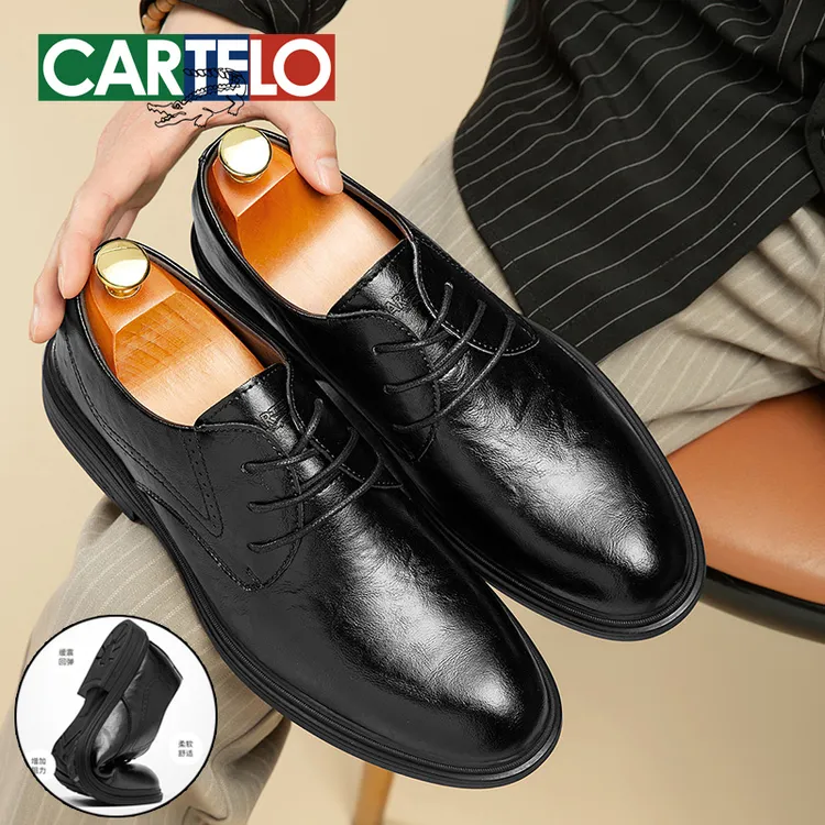 卡帝乐鳄鱼男鞋秋冬增高商务正装德比鞋软底软面男士上班通勤皮鞋