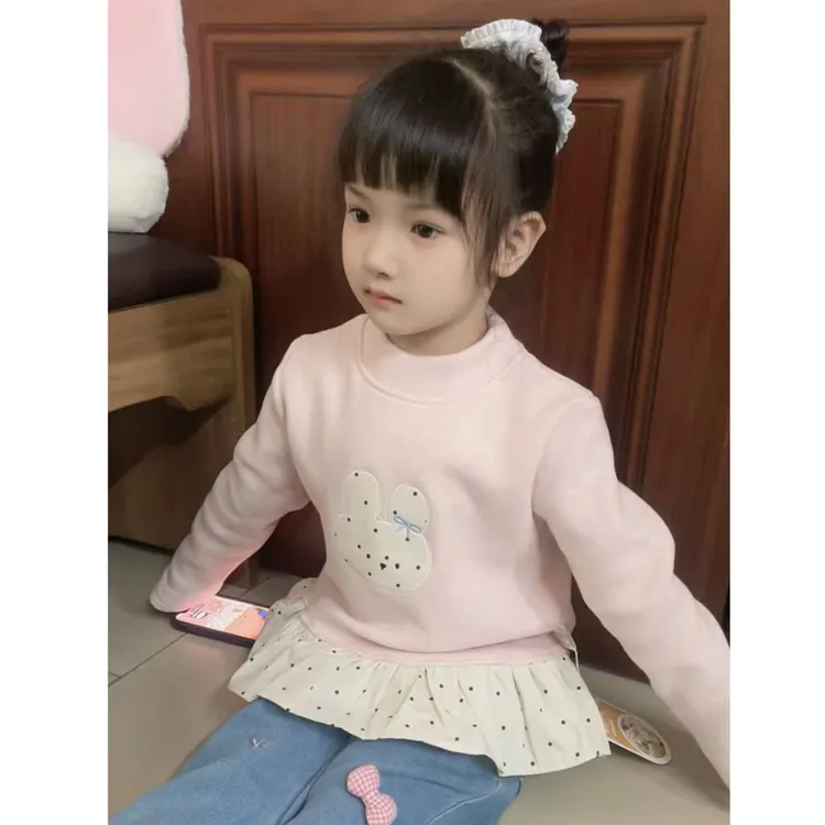 【BaoBao现货】蚕丝羊绒冬季一体绒百搭波点兔兔花边打底衫98830