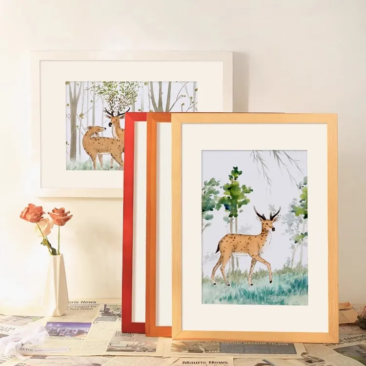 简约相框挂墙原木色a4展示A3画框空框装裱8K儿童画摆台4k拼图框架