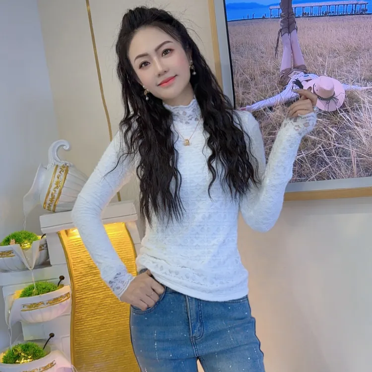 【芳芳私服】加绒加厚冬季2025蕾丝打底衫女高领内搭洋气保暖上衣