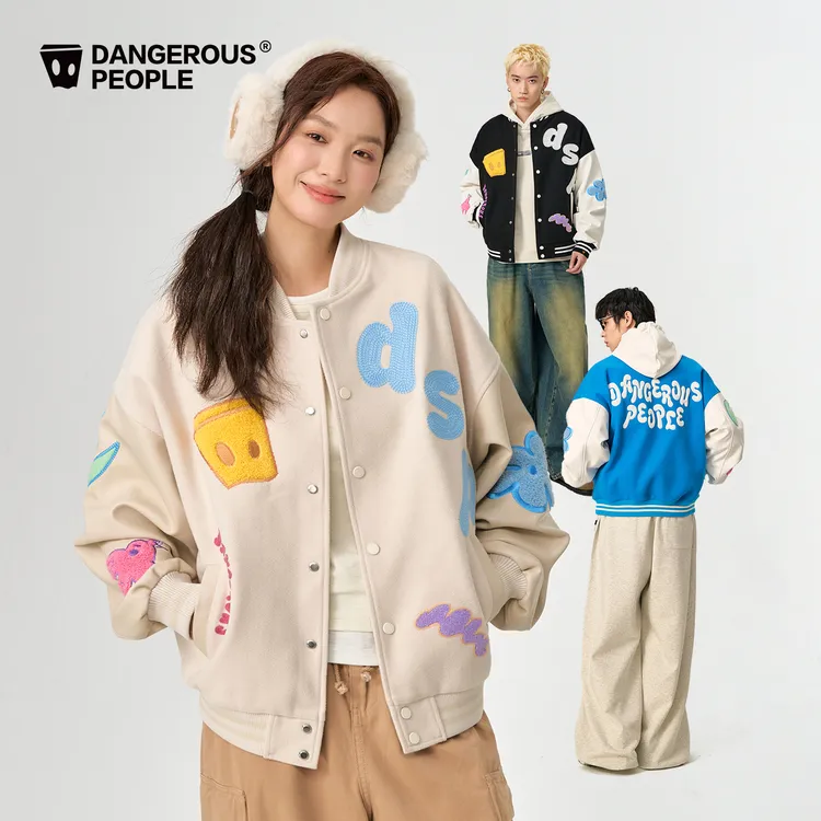 Dangerouspeople薛之谦dsp趣味撞色刺绣棒球服潮牌美式情侣外套