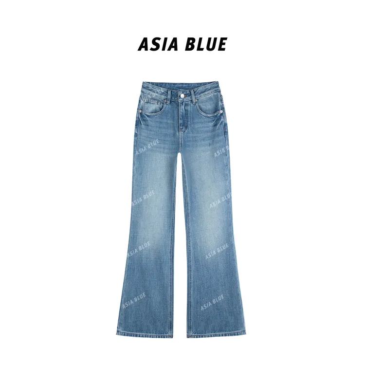 【ASIA BLUE】无弹净版复古百搭直筒微喇叭牛仔裤Q5257