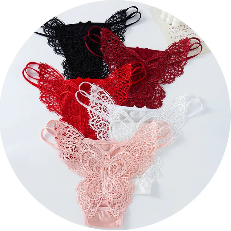 提臀欧美风三角裤蝴蝶女三角内裤底裤内裤薄款蕾丝性感