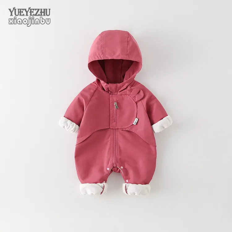 宝宝加绒冲锋衣外套秋装婴儿衣服秋冬薄绒外出连体衣休闲连帽哈衣