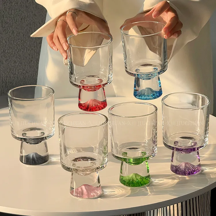 创意彩色山脉高脚杯设计感玻璃杯高颜值微醺酒杯水杯咖啡杯饮品杯