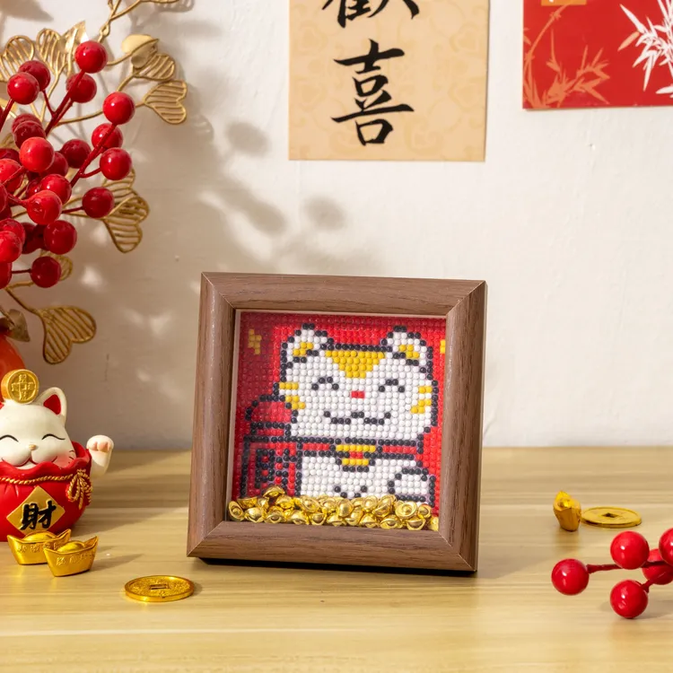 玄关DIY钻石画摆台招财猫入户房间元宝满钻乔迁喜庆画摆件