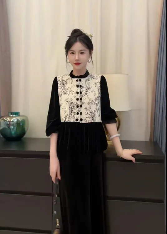 新中式中国风时尚民族风中式秋冬金丝蕾丝黑色外套