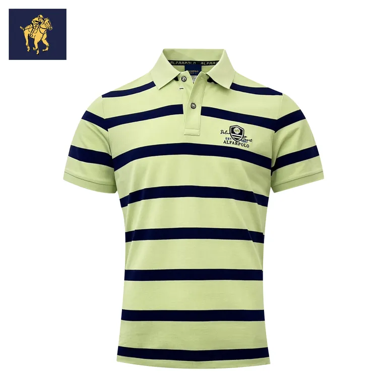 ALFARPOLO/艾法波乐夏季翻领撞色Polo衫时尚条纹短袖休闲商务新款