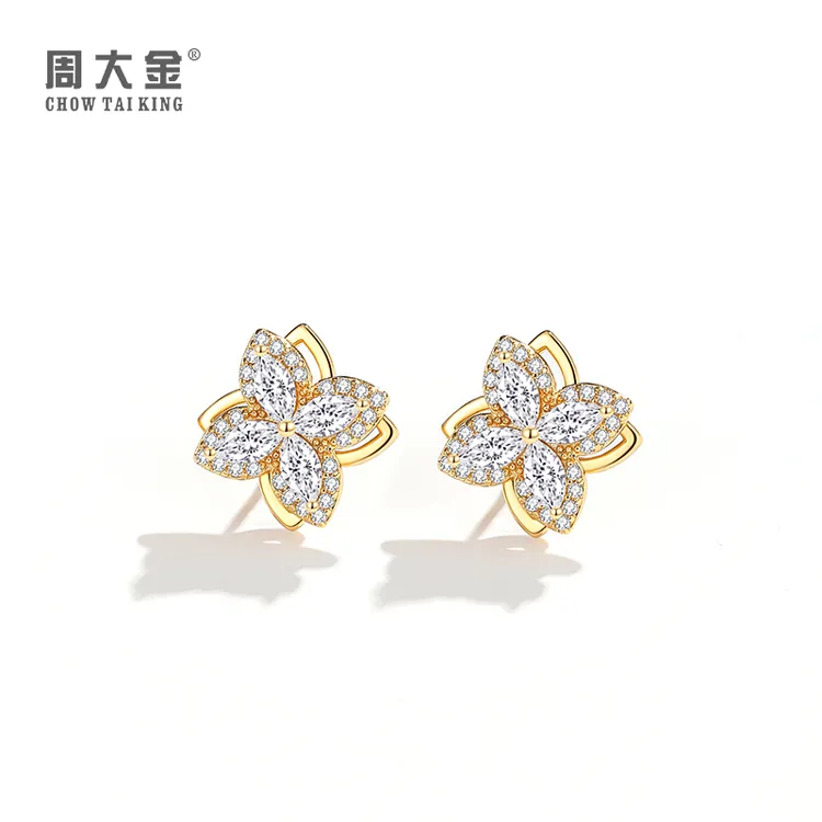 925银耳饰 周大金旋转四叶草耳钉女纯银气质高级感耳环轻奢百搭