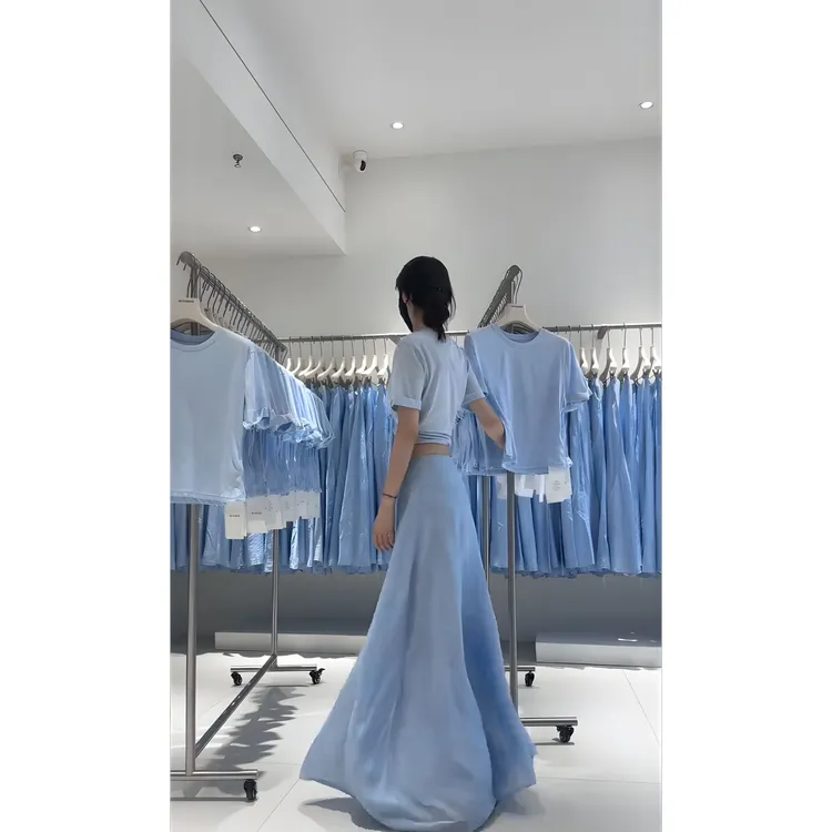 MARIE.COCO盐系减龄穿搭一整套天蓝色松弛感套装T恤上衣女半身裙