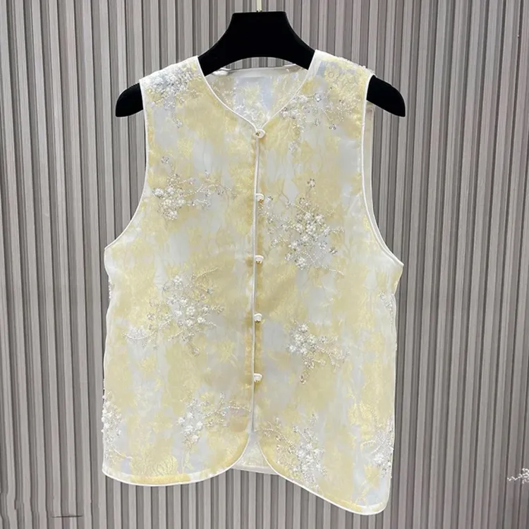 2025爆款马甲蕾丝夏季时尚休闲百搭复古马夹无袖提花