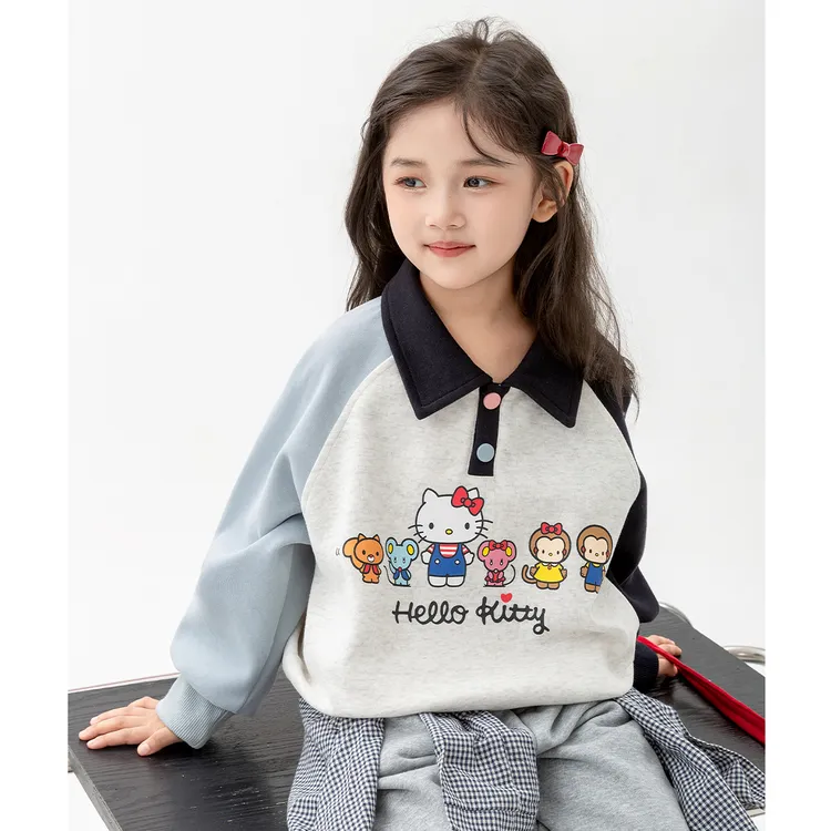 童装HELLO KITTY女童秋季卫衣2025新款时尚舒适翻领套头小女孩潮