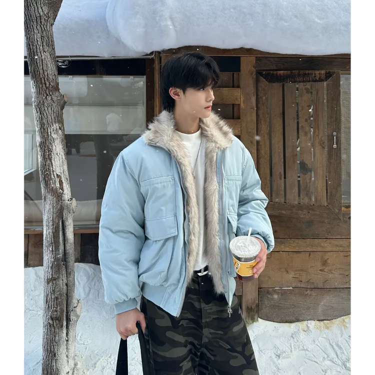 美式复古立领座山雕夹克棉服男女毛领保暖加棉秋冬季情侣棉衣外套