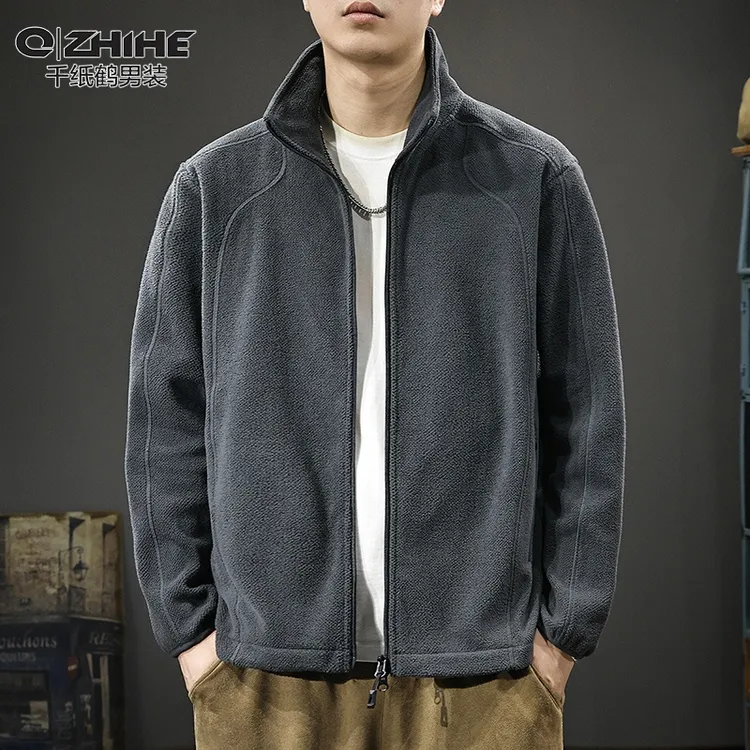 QZHIHE/千纸鹤秋季新款立领外套男拉链卫衣纯色潮牌大码休闲夹克
