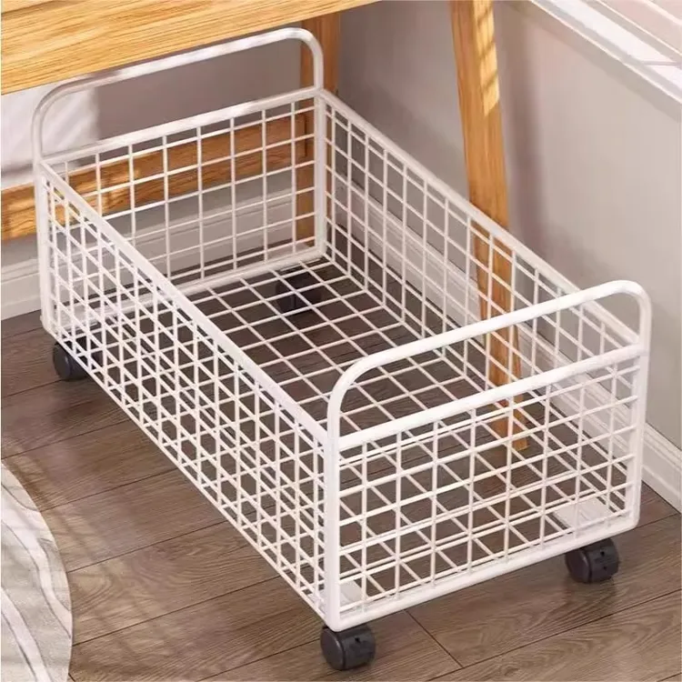 桌下铁艺收纳筐书房网格储物篮书桌下书本杂物大容量可移动置物架