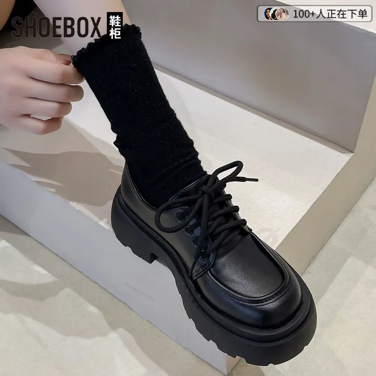 SHOEBOX鞋柜英伦风厚底小皮鞋女2025新款百搭黑色jk单鞋乐福鞋