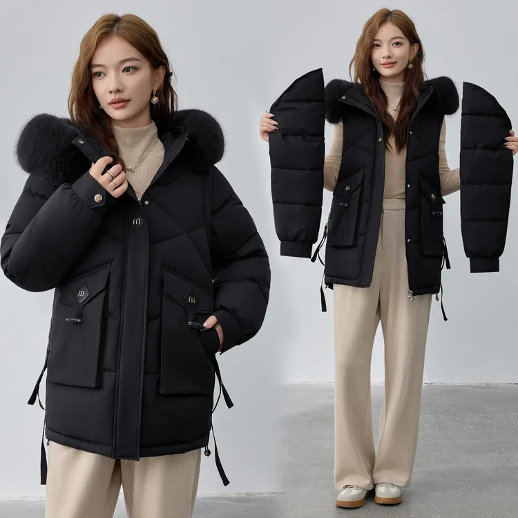 可拆卸棉服女棉袄2025冬季新款宽松加厚防寒显瘦小个子棉衣外套潮