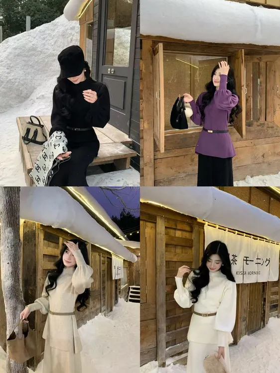 6139# 秋冬加厚毛衣女新款半高领灯笼袖针织显瘦收腰上衣 