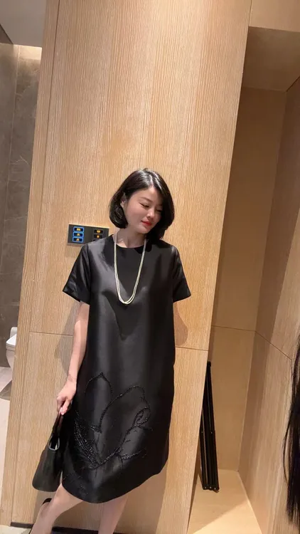  TANTAN  桑蚕丝绵羊毛气质印花连衣裙1654