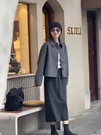 （YY推荐）利落翻领 时尚毛呢短款设计师百搭秋冬百搭外套