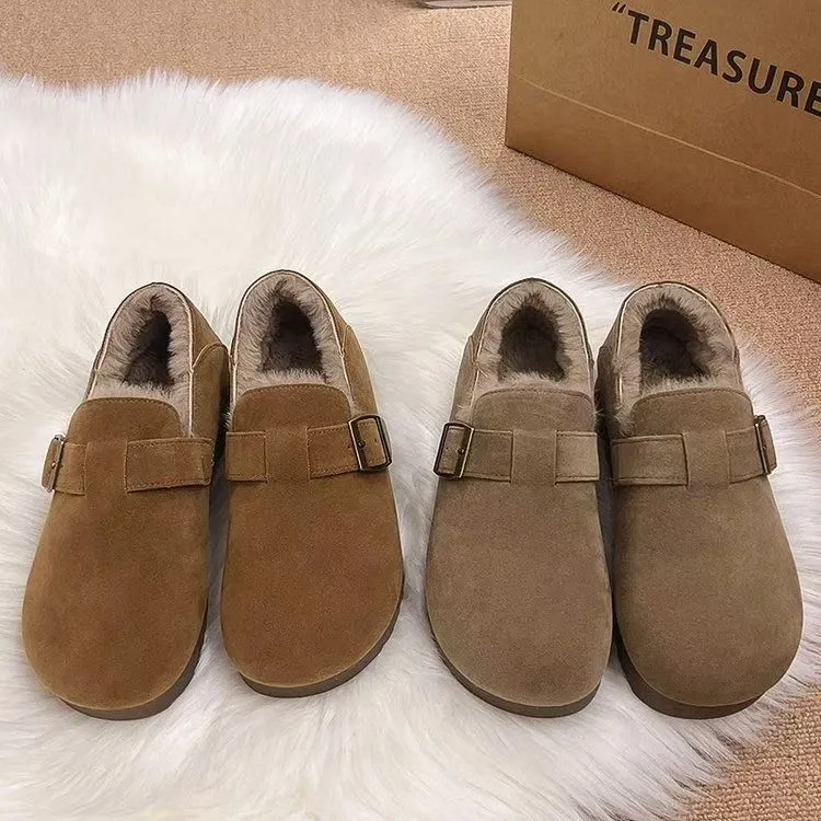 加绒全包复古勃肯鞋秋冬季2025新款一脚蹬懒人毛毛鞋厚底防滑女鞋