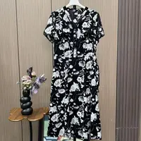 GL9090 画报风连衣裙短袖修身长款夏季女士印花潮流