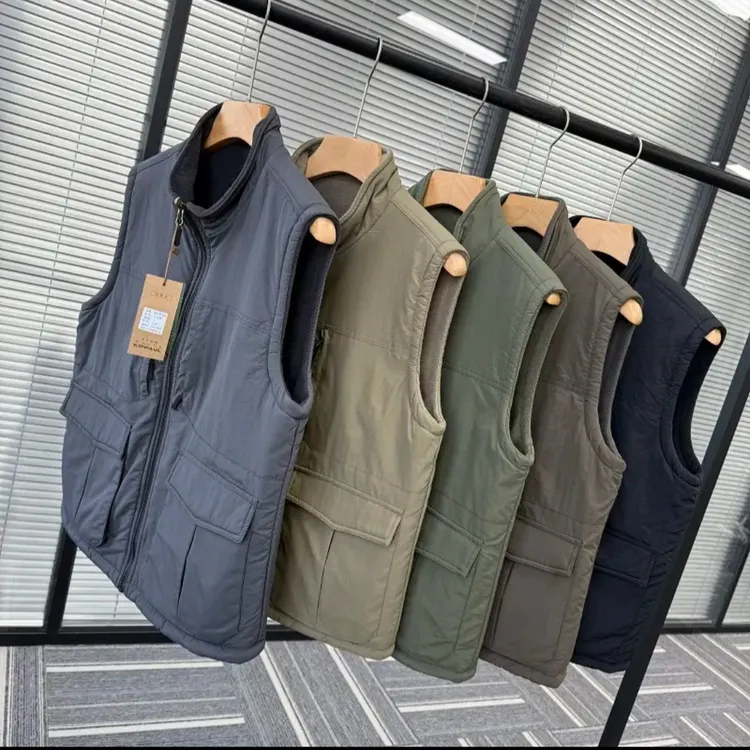 双面穿男士加绒加厚马甲外套多口袋工装马夹秋冬立领保暖背心坎肩