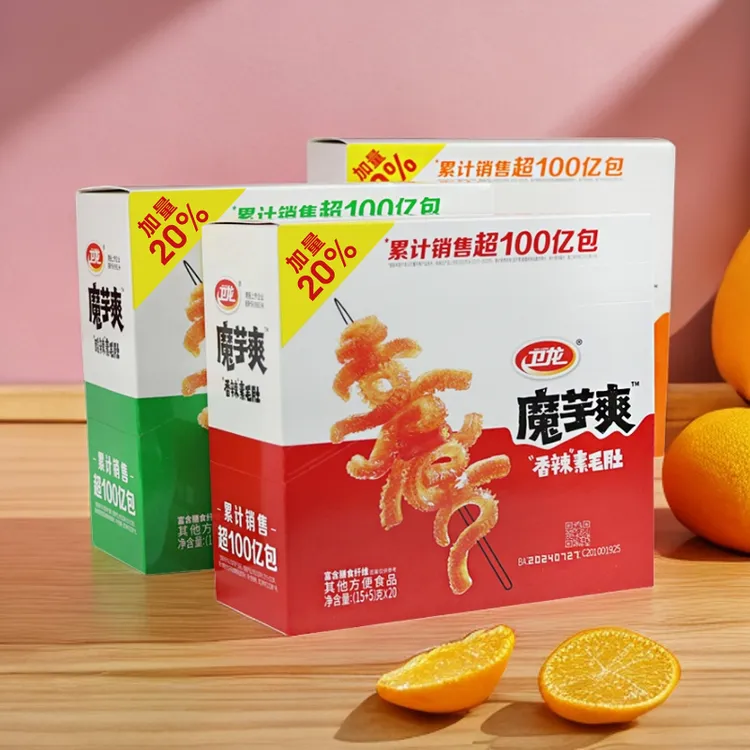 卫龙魔芋爽加量20%盒装香辣味酸辣素毛肚辣条解馋小零食开袋即食