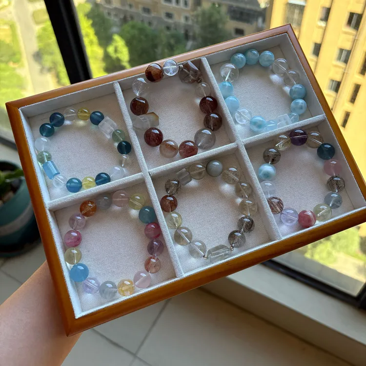 设计款水晶手链手串 女友礼物 高端女生海蓝宝兔毛发晶大咪高货