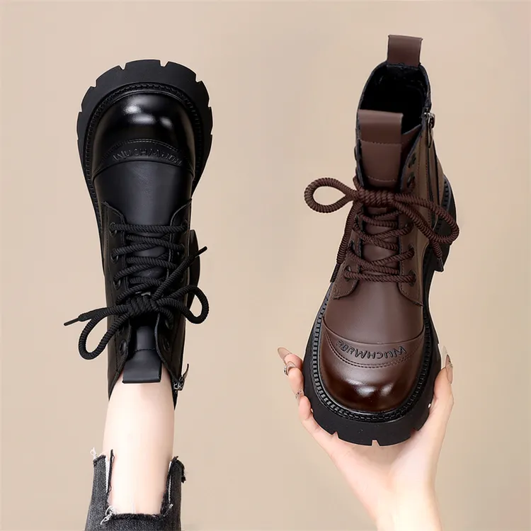 厚底英伦风马丁靴女2025秋冬新款爆款加绒圆头瘦瘦短靴小个子靴子