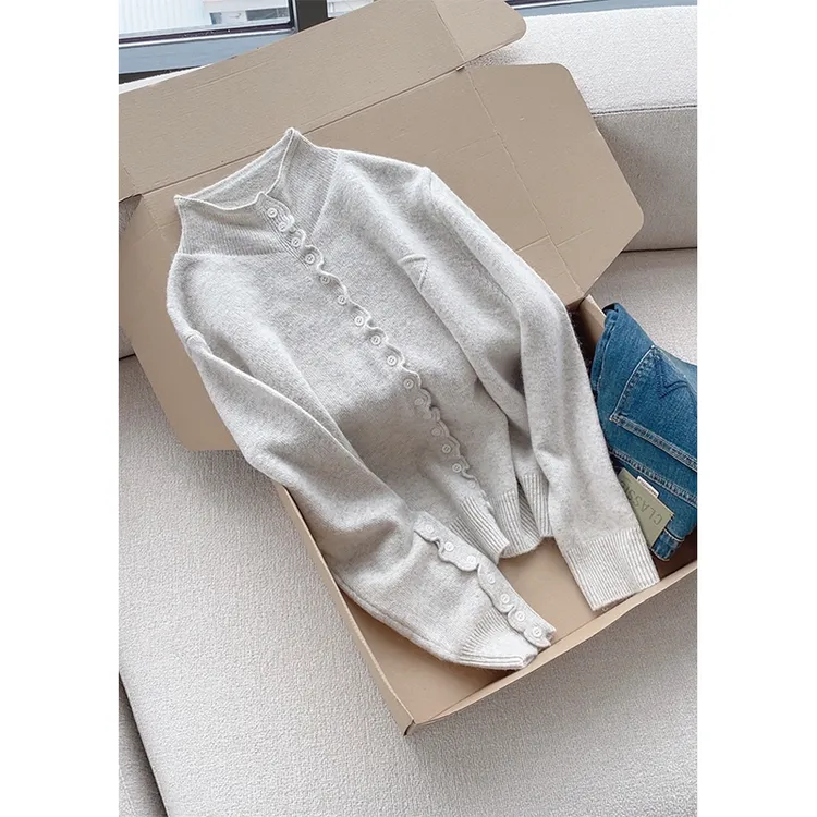 【丹姐家~花边扣毛衣】秋冬纯色百搭针织开衫女