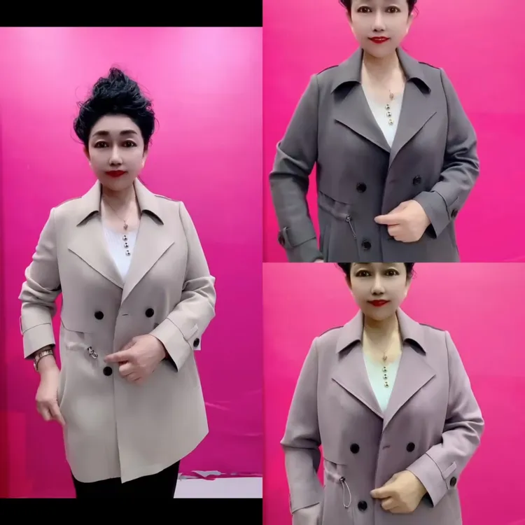 时尚翻领双排扣风衣女中长款气质收腰春秋外套洋气减龄