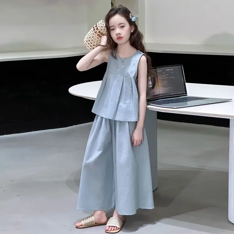 女童洋气套装夏装2025新款时髦大童薄款无袖背心儿童夏季阔腿裙裤