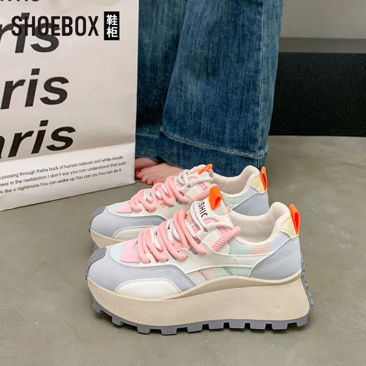 SHOEBOX鞋柜厚底阿甘鞋2025新款春季网面百搭舒适增高老爹鞋女