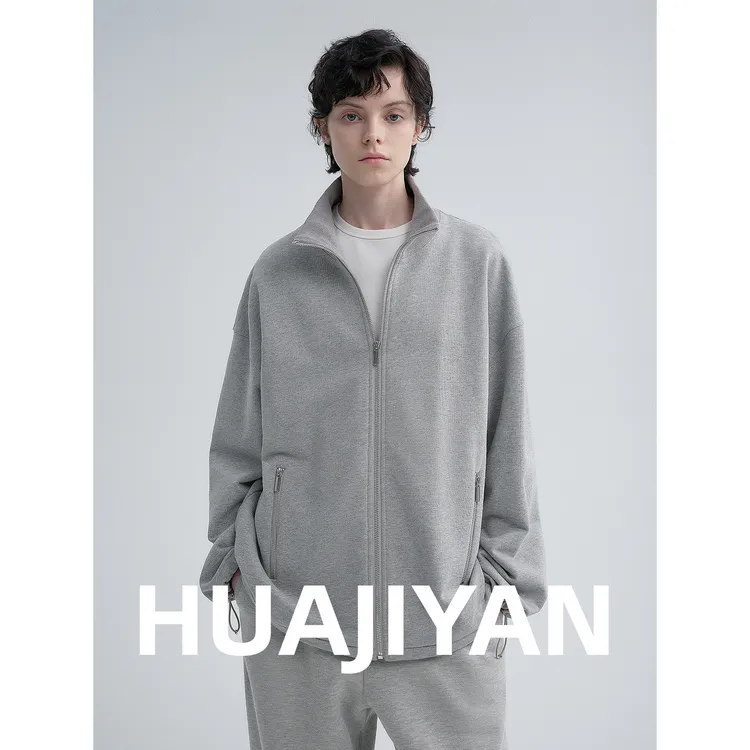 华吉言/HUAJIYAN【松弛感】100棉抽绳设计宽松落肩卫衣外套