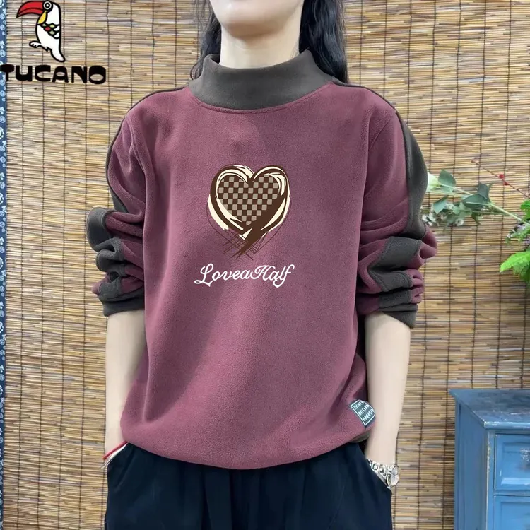 啄木鸟保暖德绒打底衫秋季套头卫衣女通勤显瘦百搭半高领上衣长袖