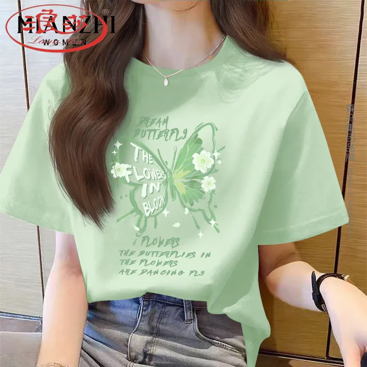 浪莎纯棉短袖T恤女夏季洋气减龄韩版宽松正肩半袖体恤衫