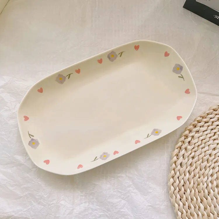 【12寸鱼盘】奶油风紫藤花家用碗盘釉下彩套装陶瓷餐具组合鱼盘