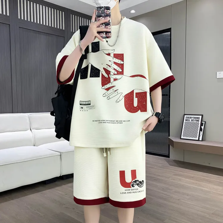 2025新款夏季短袖t恤男大童套装青少年高中初中学生帅气潮流夏装