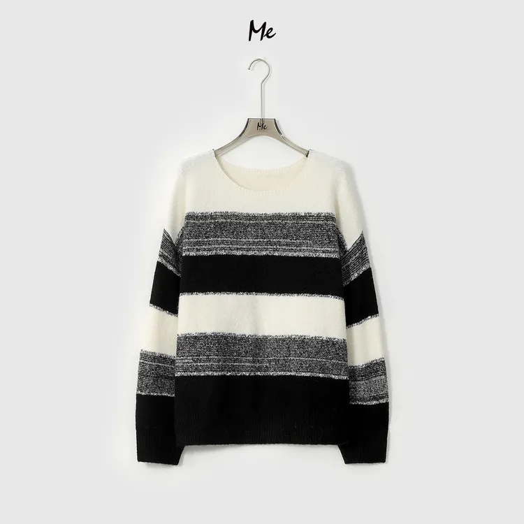 ME【苏伊士】超细美利奴绵羊毛花纱艺术条纹松弛时尚毛衣MESA4274
