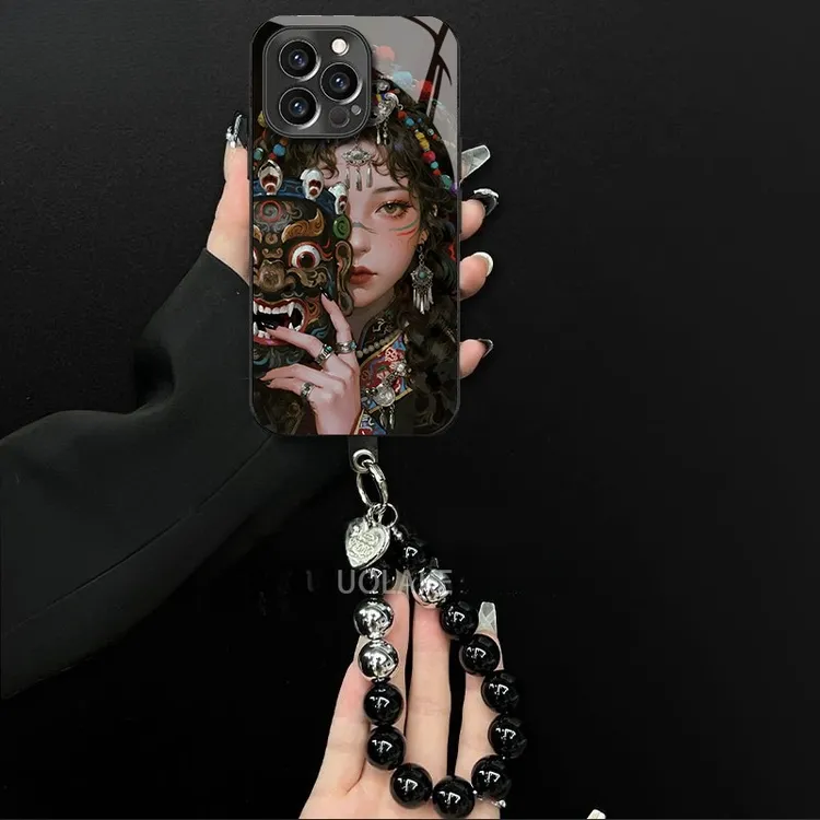 面具扎基拉姆适用于苹果16电镀玻璃手机壳华为oppovivo小米15手链