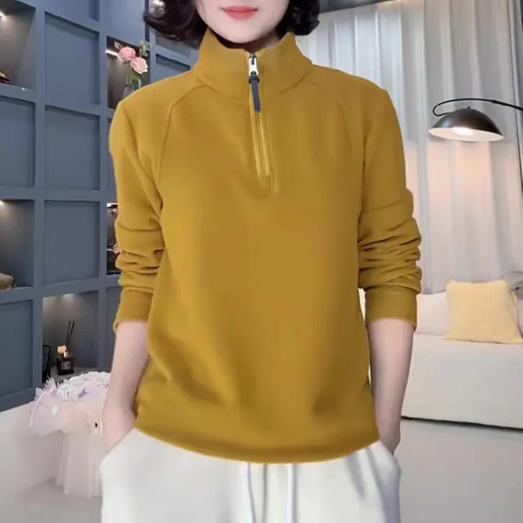 2025年秋冬显瘦休闲气气质拼接双面绒保暖休闲上衣长袖百搭打底