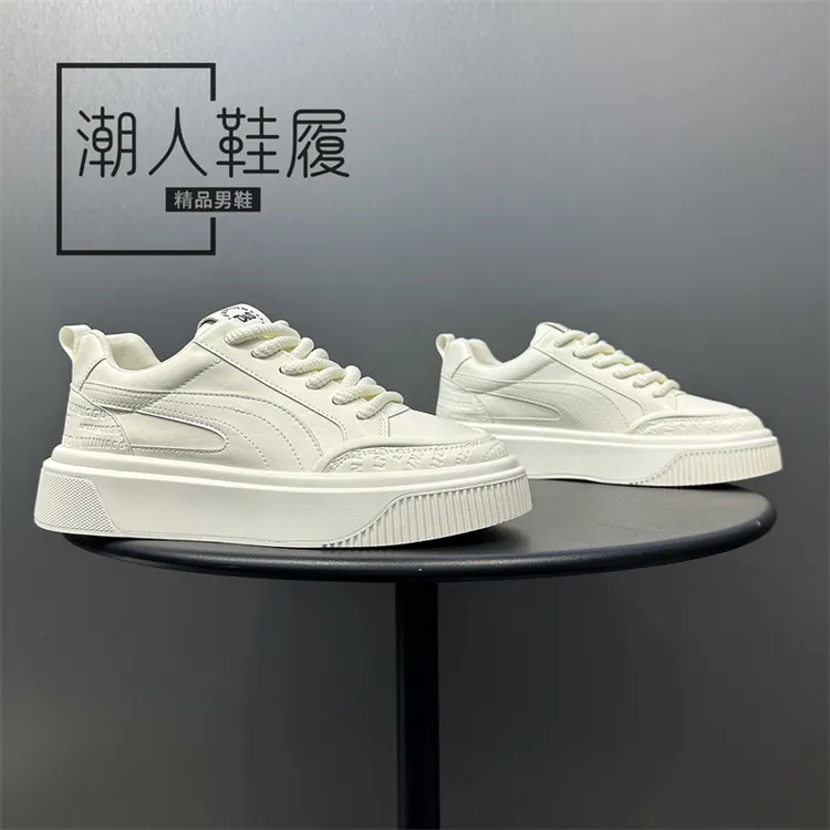 秋季板鞋男2025时尚新款舒适百搭厚底增高小白鞋低帮系带休闲鞋男