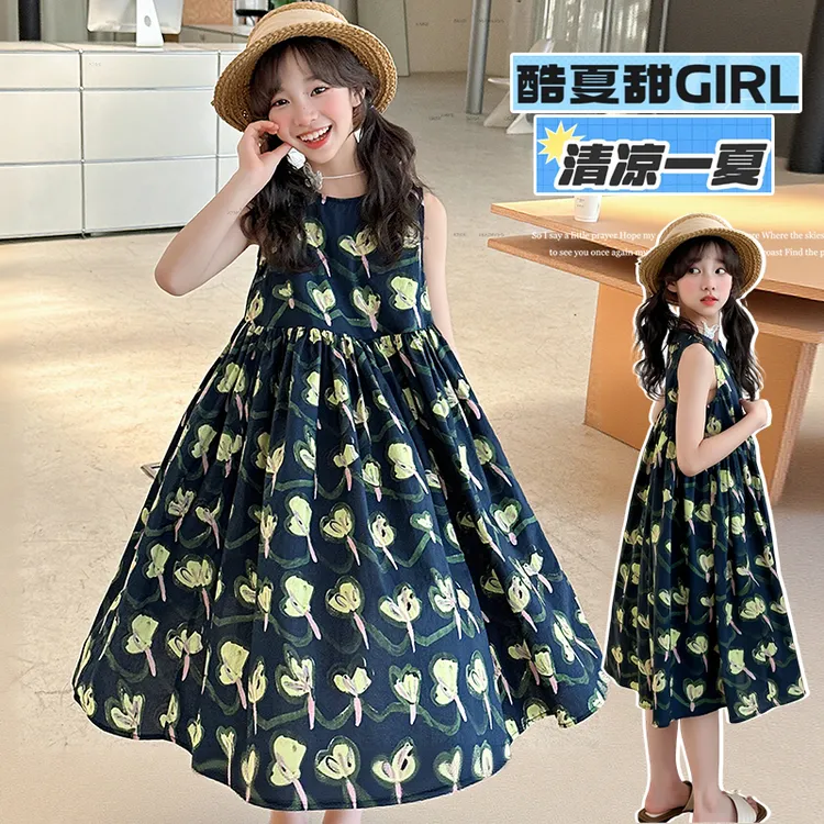女童无袖背心连衣裙夏季薄款儿童大童装网红炸街女孩吊带公主裙子