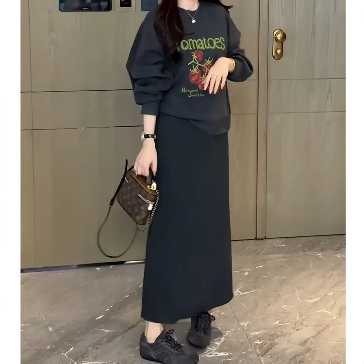 秋冬毛呢半身裙大码显瘦百搭高腰弹力垂感纸片中长款开叉休闲裙