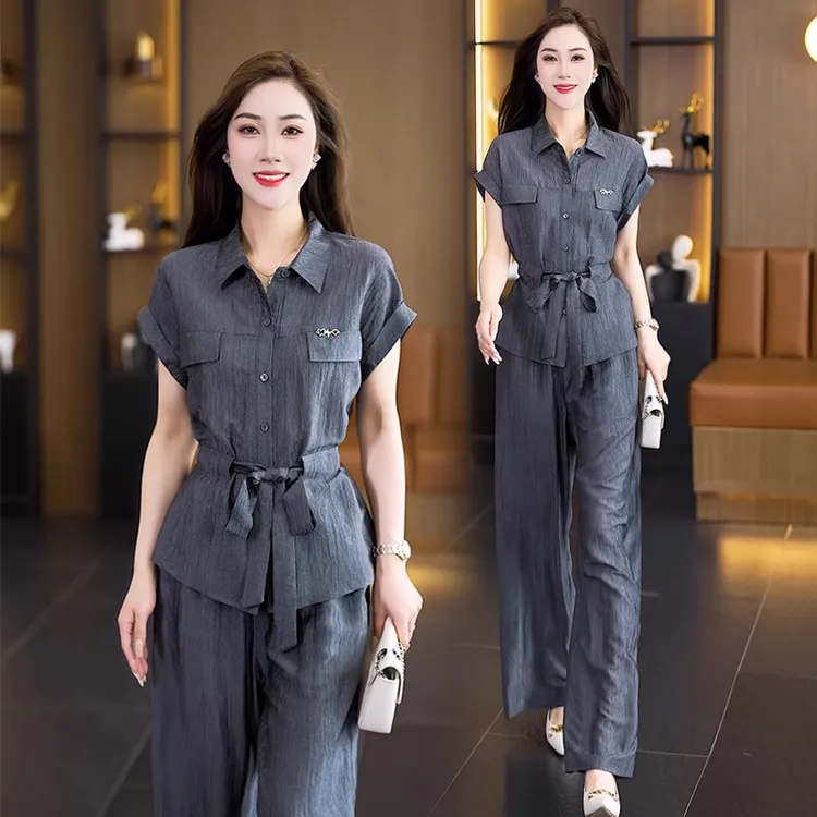 La babite时尚套装女2025夏季新款设计感衬衫阔腿裤气质两件套