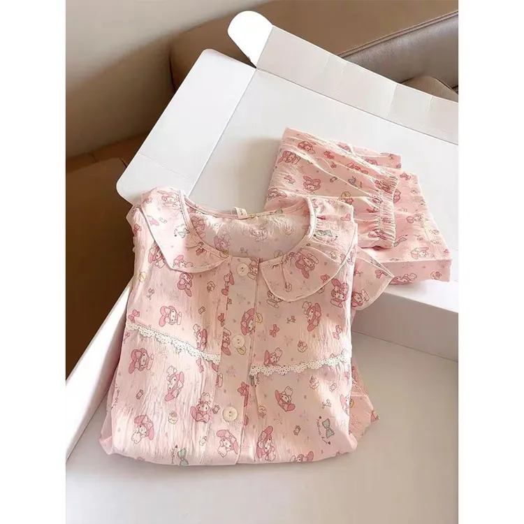 甜美ins卡通美乐蒂睡衣少女夏季云朵棉带胸垫短袖学生可爱家居服